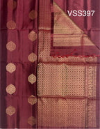 VSS397 - dark maroon color body, pallu , blouse pure silk saree