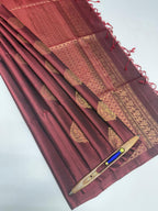 VSS397 - dark maroon color body, pallu , blouse pure silk saree