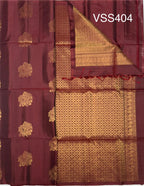 VSS404 - dark maroon color body, pallu , blouse pure silk saree