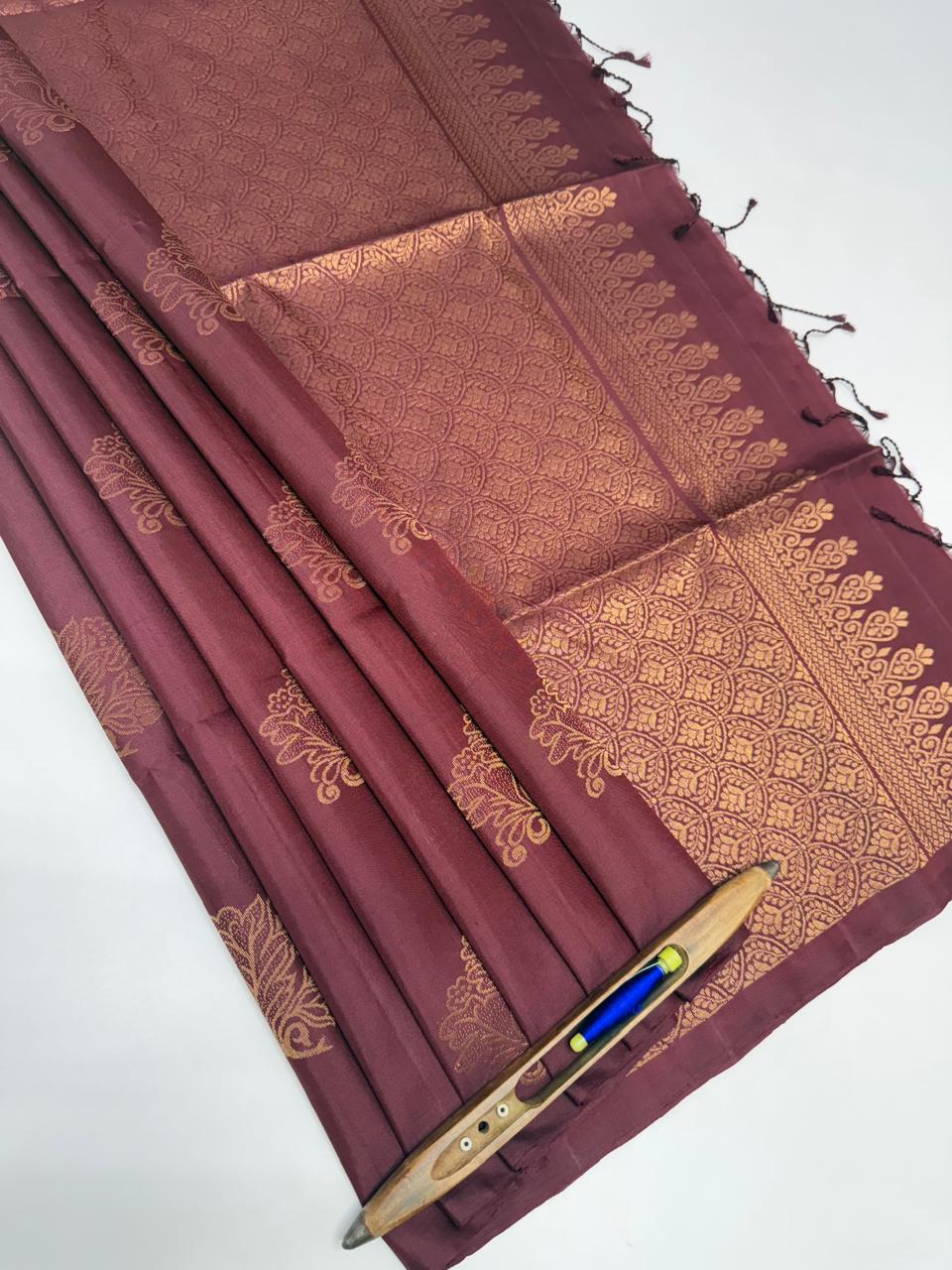 VSS401 - wine color body, pallu , blouse pure silk saree