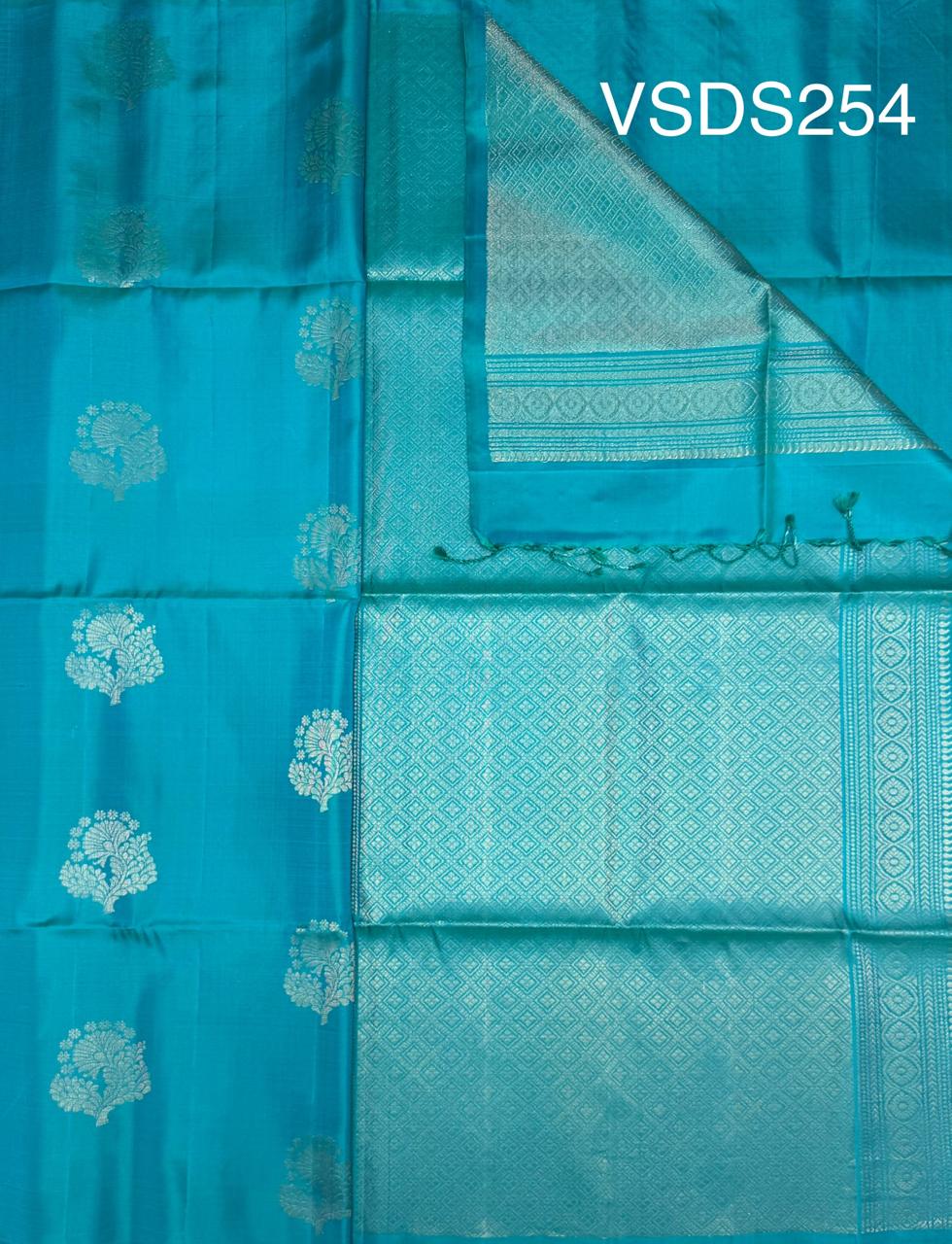 VSDS254 - dual tone blue color body, pallu , blouse pure silk saree