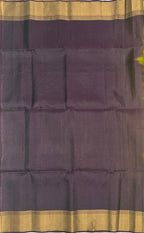 VSOH429 - green with yellow color body &amp; dark purple color pallu , blouse - Pure silk saree