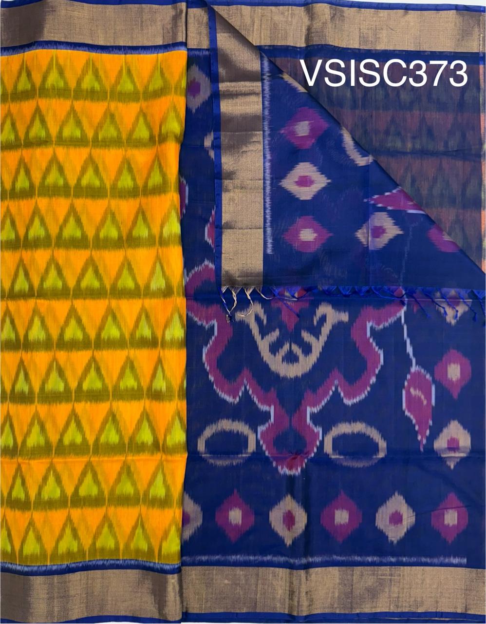 VSISC373 - mango yellow color body , navy blue, color pallu , blouse.