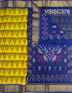 VSISC378 - mango yellow color body , navy blue color pallu , blouse.