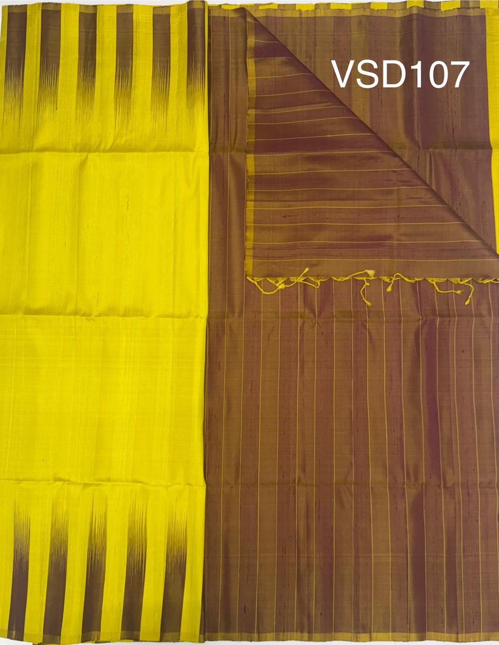 VSD107 - yellow color body &amp; purple with yellow color pallu,blouse - Pure silk saree
