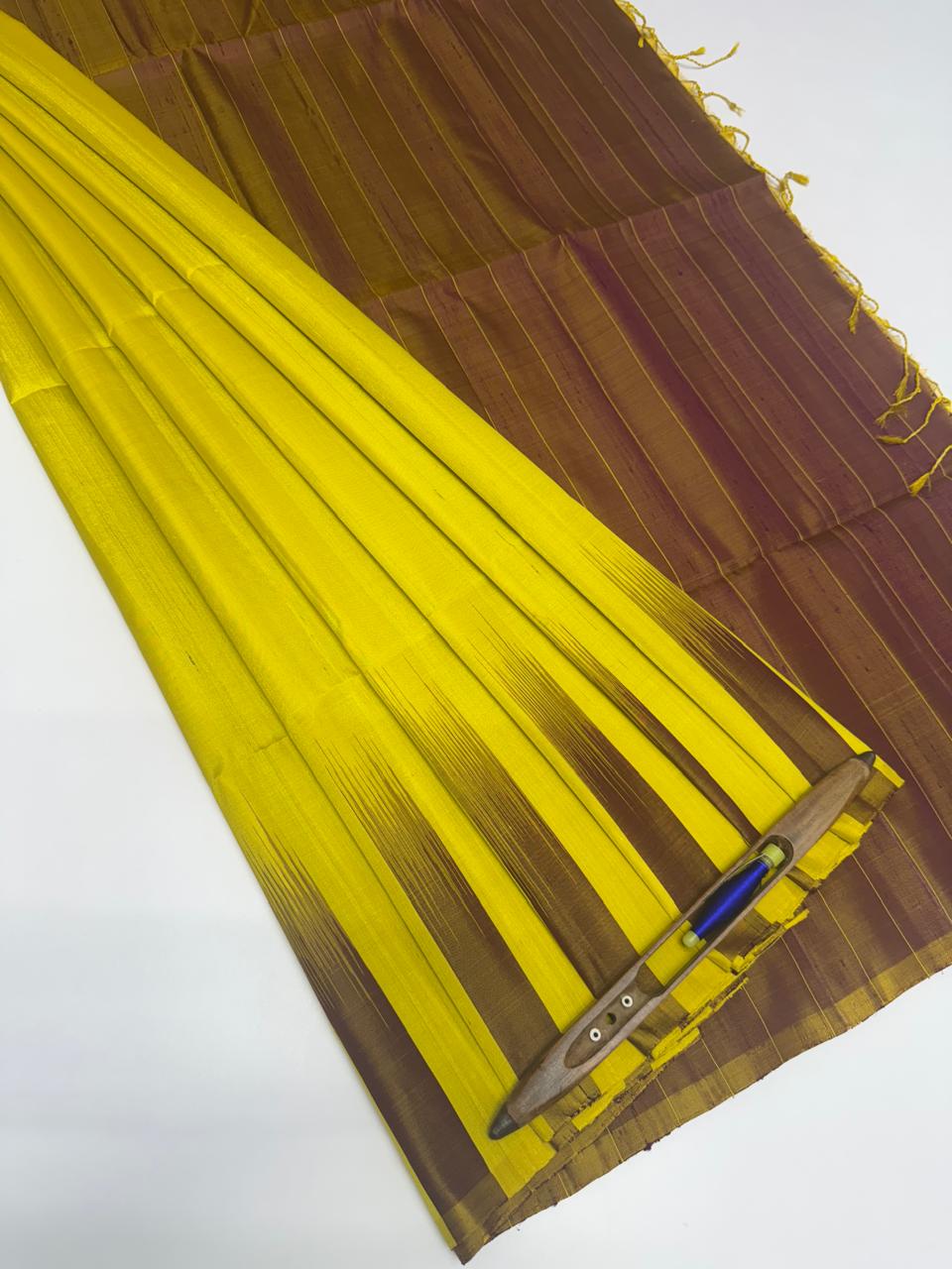 VSD107 - yellow color body &amp; purple with yellow color pallu,blouse - Pure silk saree