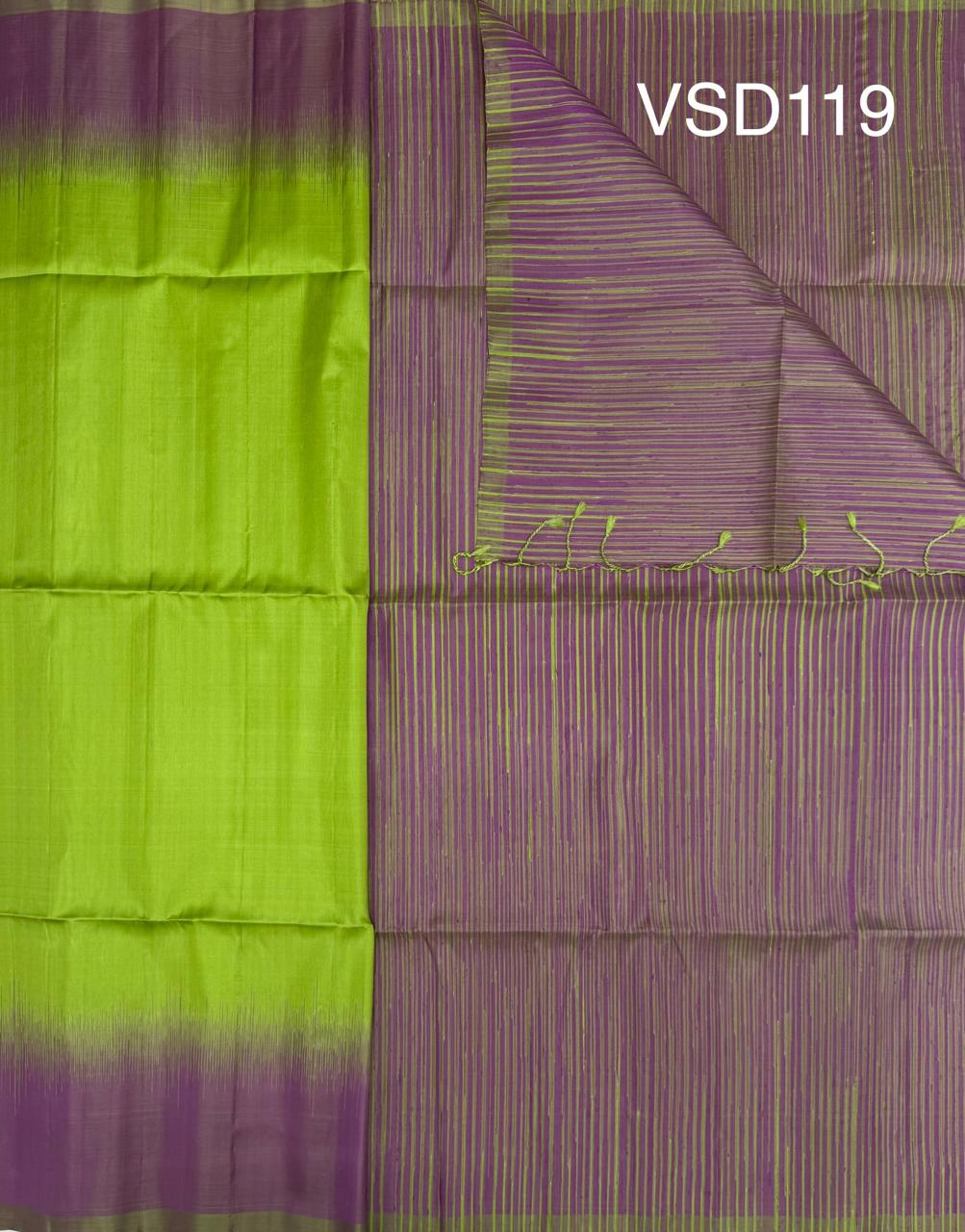 VSD119 - dark pista green color body &amp; lavender with green color pallu,blouse - Pure silk saree