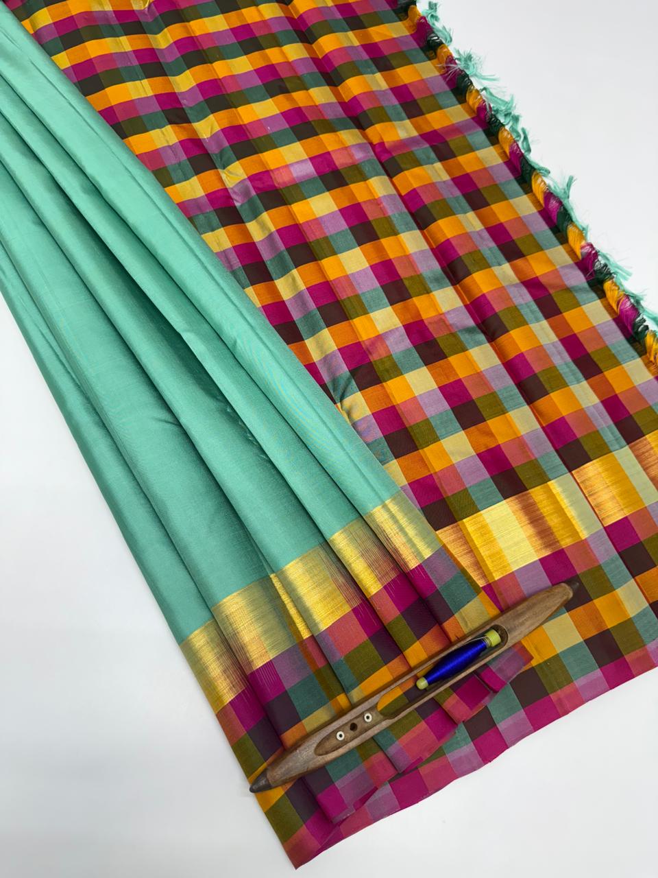 VSPP32 - turquoise blue color body ,multicolor pallu,blouse - Pure silk saree