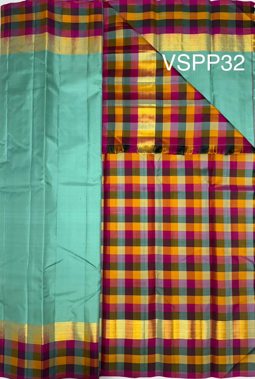 VSPP32 - turquoise blue color body ,multicolor pallu,blouse - Pure silk saree