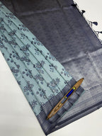 VSAS965 - light blue color body , navy blue color pallu , blouse.