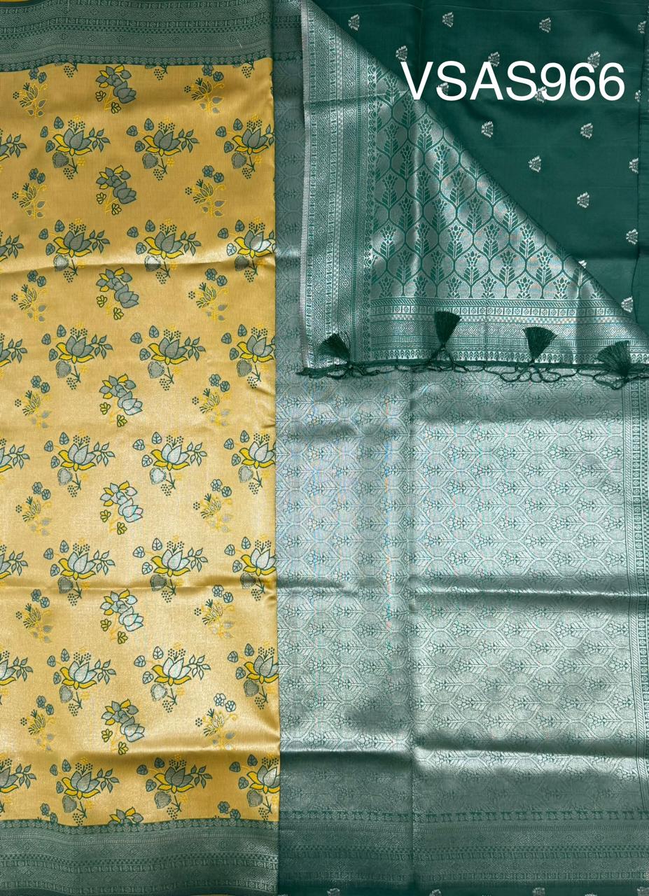 VSAS966 - yellow color body , green color pallu , blouse.