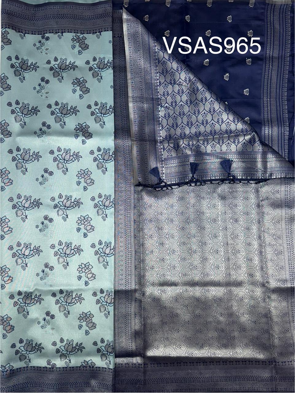 VSAS965 - light blue color body , navy blue color pallu , blouse.