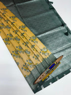 VSAS966 - yellow color body , green color pallu , blouse.