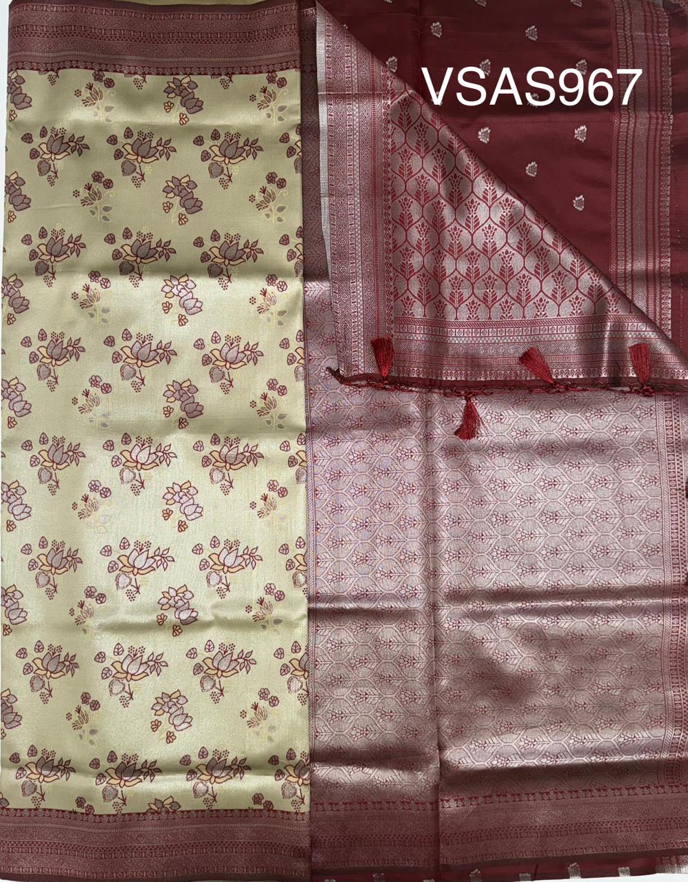 VSAS967 - golden beige color body , maroon color pallu , blouse.