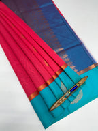VSKC470 - dark pink color body , pink with blue color pallu , blouse.