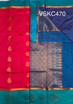 VSKC470 - dark pink color body , pink with blue color pallu , blouse.