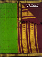 VSC667 - green color body ,dark maroon color pallu,blouse.