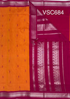 VSC684 - light orange color body , rani pink color pallu,blouse.