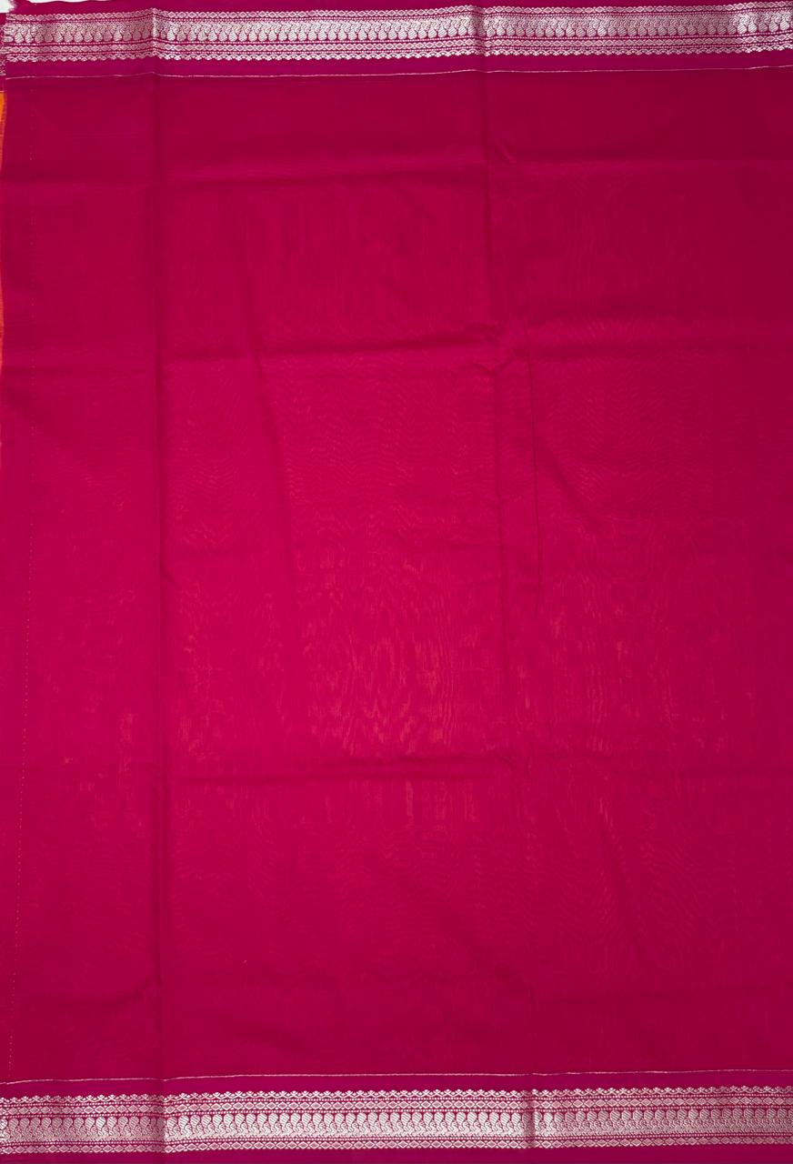VSC684 - light orange color body , rani pink color pallu,blouse.