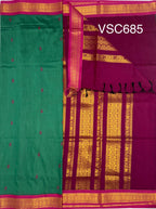 VSC685 - green color body , purple color pallu,blouse.
