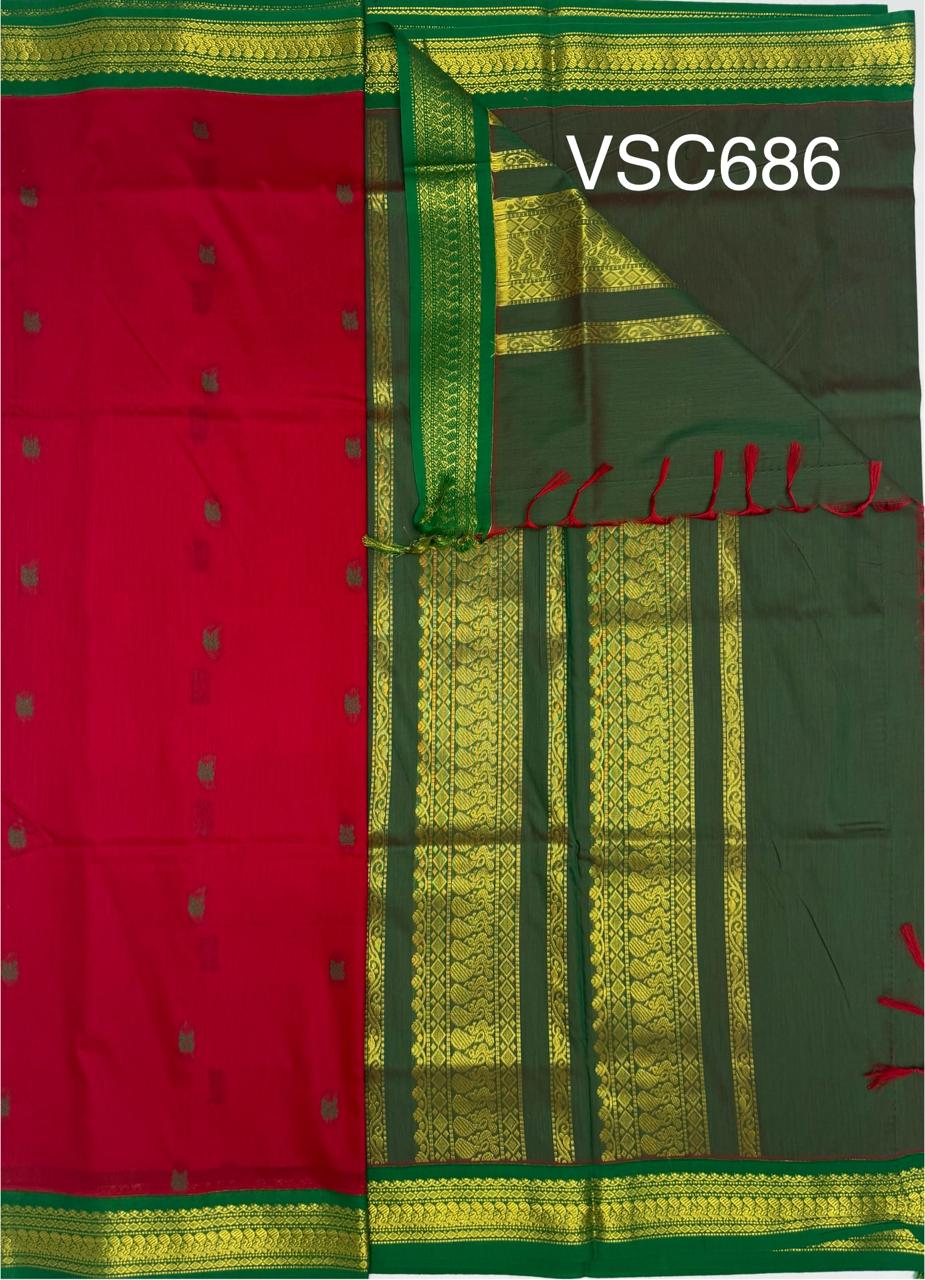 VSC686 - red color body , green with red color pallu,blouse.
