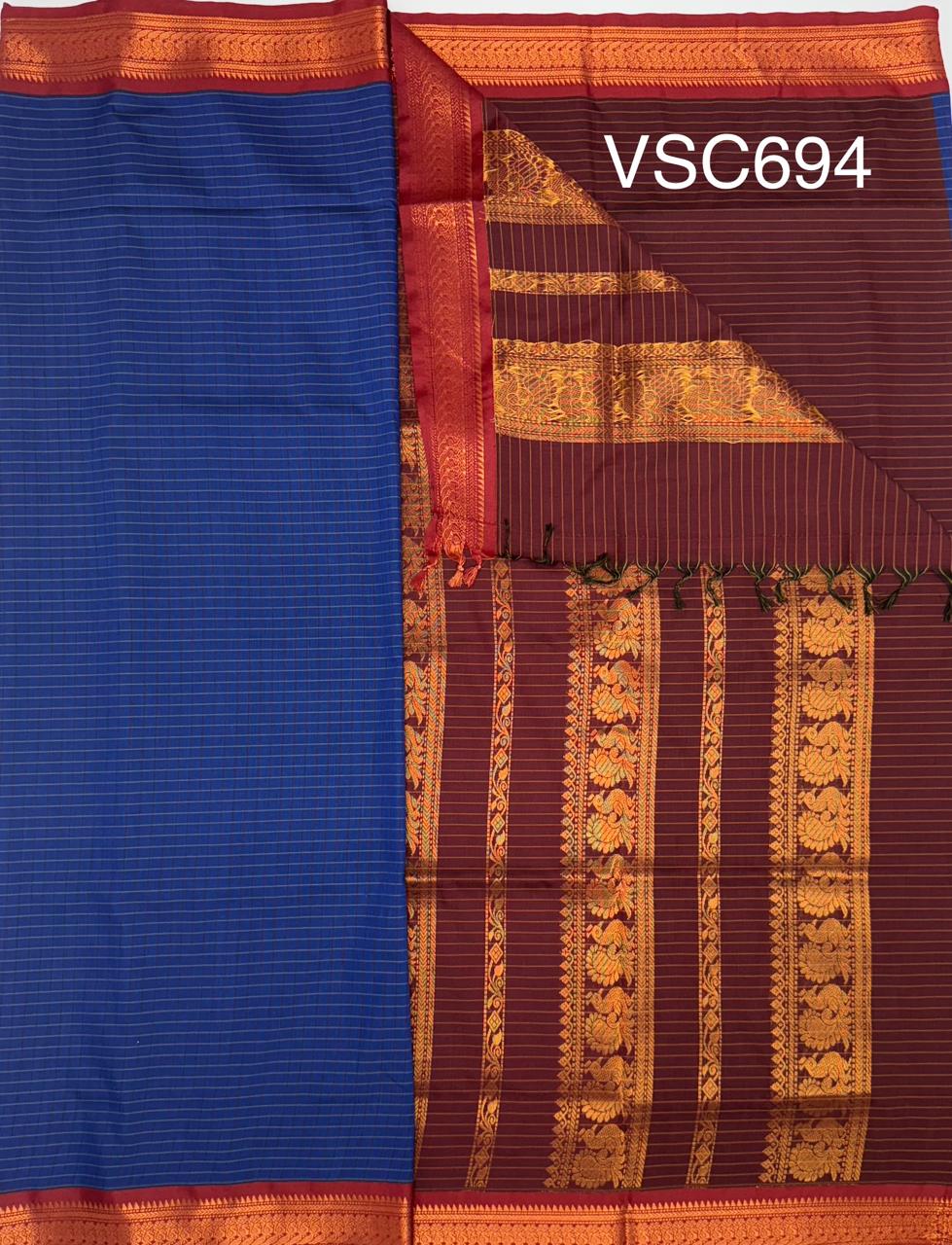 VSC694 - ink blue color body , maroon color pallu,blouse.