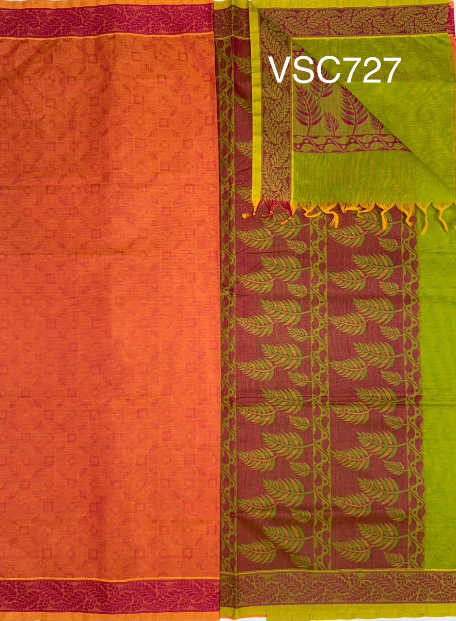VSC727 - pink with yellow color body , green color pallu,blouse.
