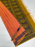 VSC732 - pink with yellow color body , dark mustard color pallu,blouse.