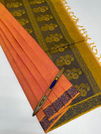 VSC732 - pink with yellow color body , dark mustard color pallu,blouse.