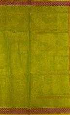 VSC735 - dark mustard color body , green with yellow color pallu,blouse.