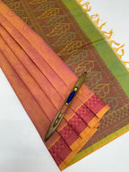 VSC736 - violet with yellow color body , blue with yellow color pallu,blouse.