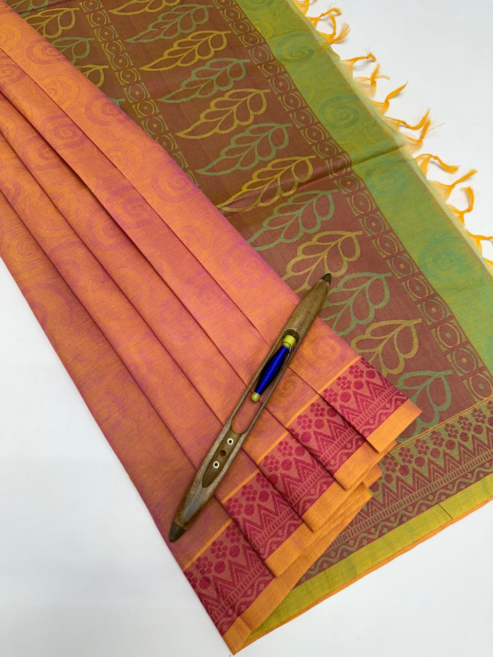 VSC736 - violet with yellow color body , blue with yellow color pallu,blouse.