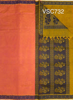 VSC732 - pink with yellow color body , dark mustard color pallu,blouse.