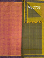 VSC738 - violet with yellow color body , green color pallu,blouse.