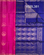 VSBL381 - rani pink color body , dark ink blue color pallu , blouse - Pure silk saree