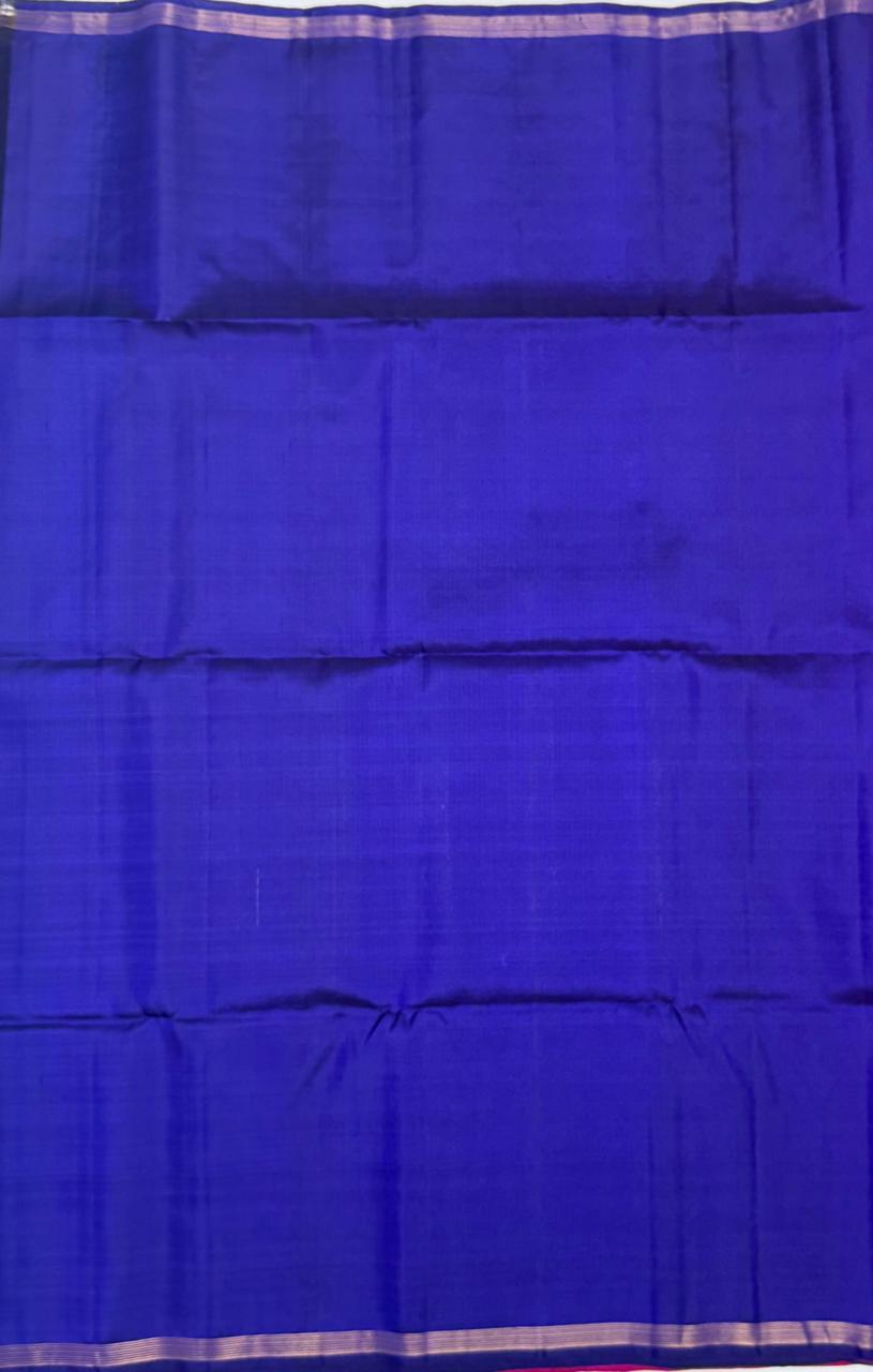 VSBL381 - rani pink color body , dark ink blue color pallu , blouse - Pure silk saree