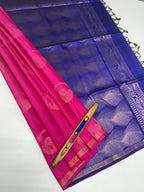 VSBL381 - rani pink color body , dark ink blue color pallu , blouse - Pure silk saree