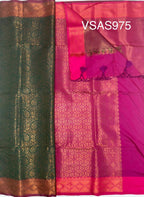 VSAS975 - peacock green color body , magenta color pallu , blouse.
