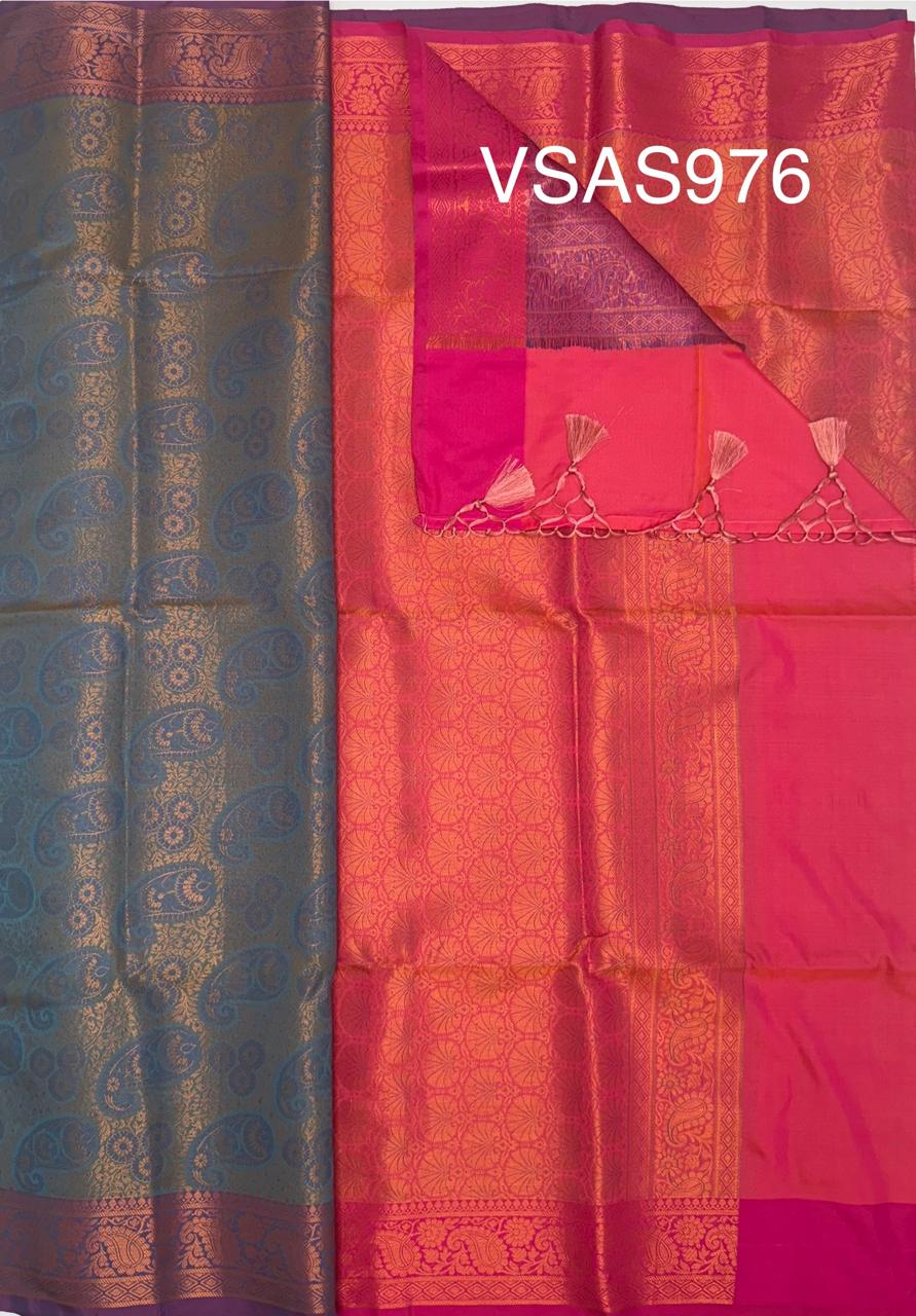 VSAS976 - pastel blue color body , pink color pallu , blouse.