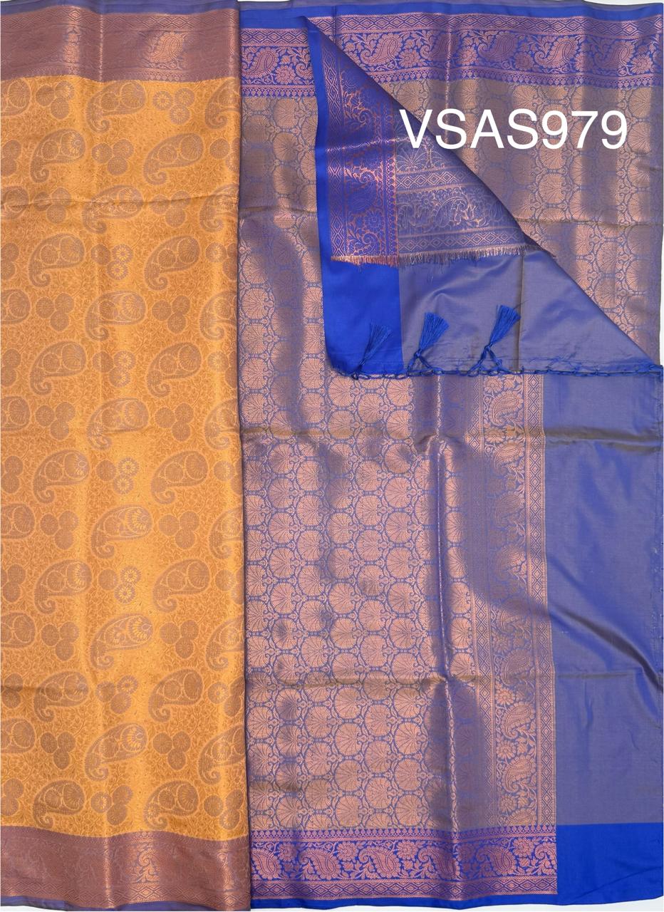 VSAS979 - dark sandal color body , blue color pallu , blouse.