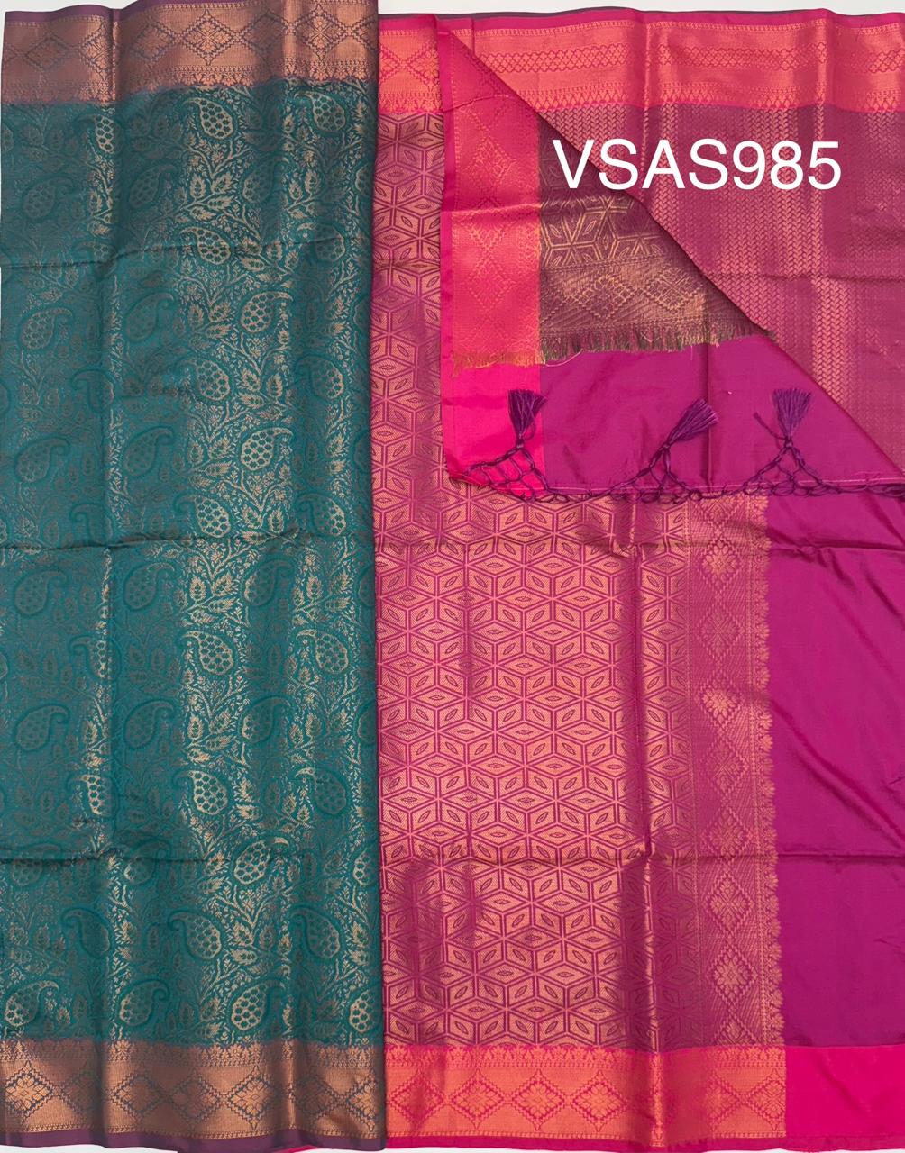 VSAS985 - peacock green color body , magenta color pallu , blouse.