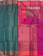 VSAS985 - peacock green color body , magenta color pallu , blouse.