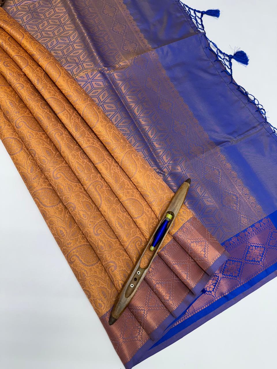 VSAS988 - sandal color body , blue color pallu , blouse.
