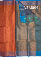 VSAS993 - peach color body , light blue color pallu , blouse.