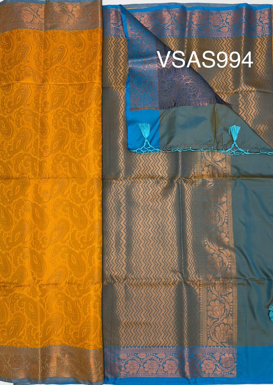 VSAS994 - yellow color body , light blue color pallu , blouse.