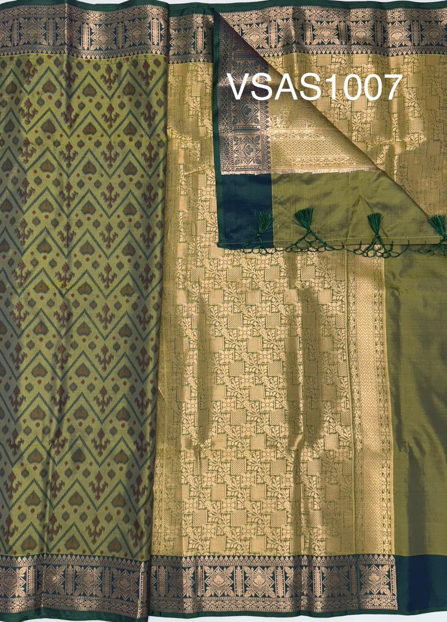 VSAS1007 - cow dung green color body ,pallu , blouse.