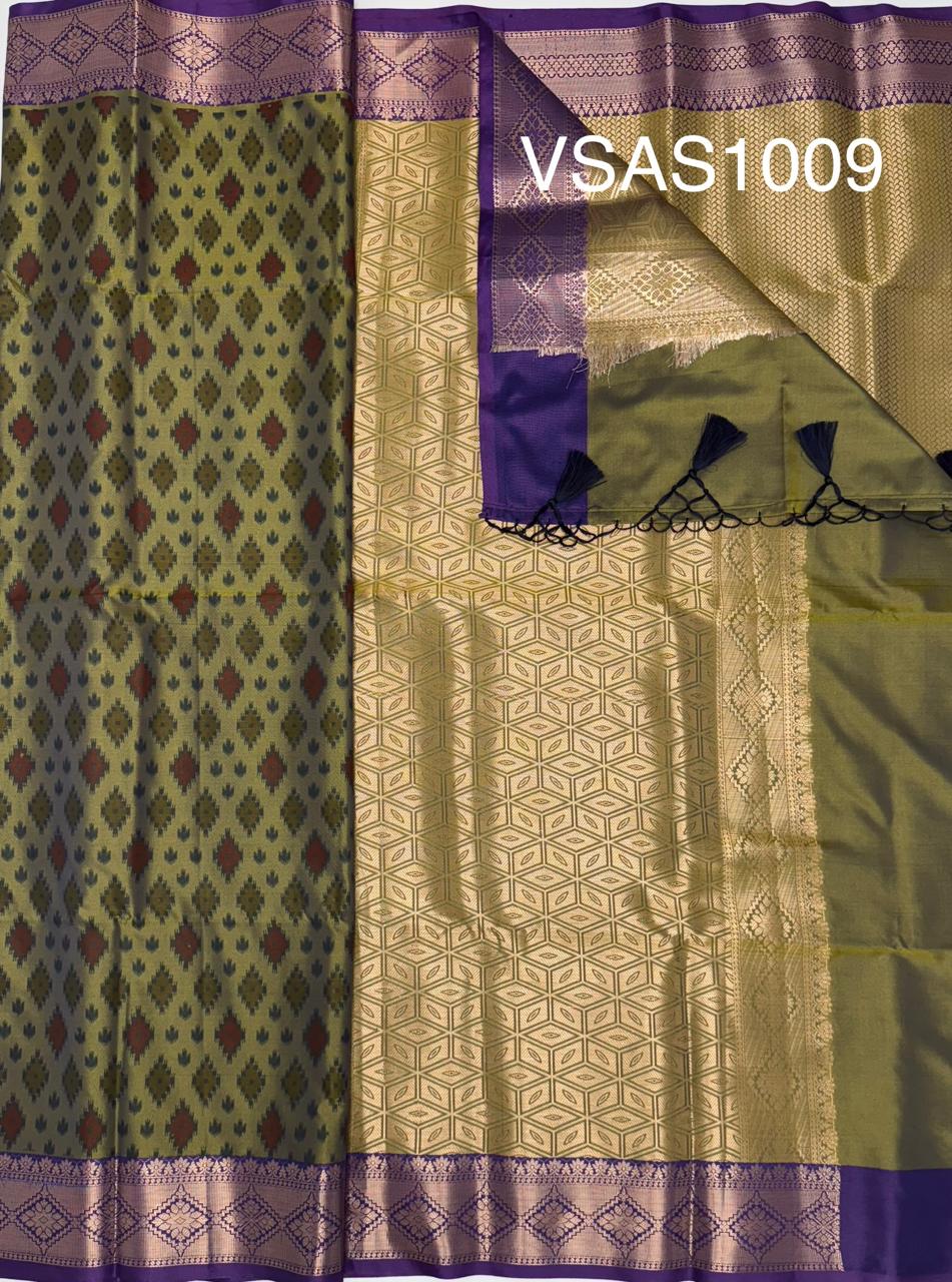 VSAS1009 - cow dung green color body ,pallu , blouse.