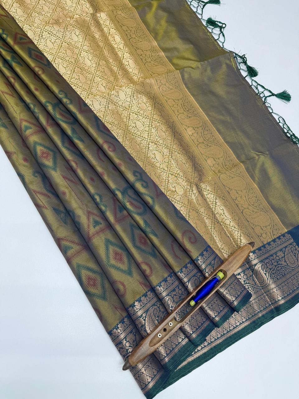 VSAS1014 - cow dung green color body ,pallu , blouse.