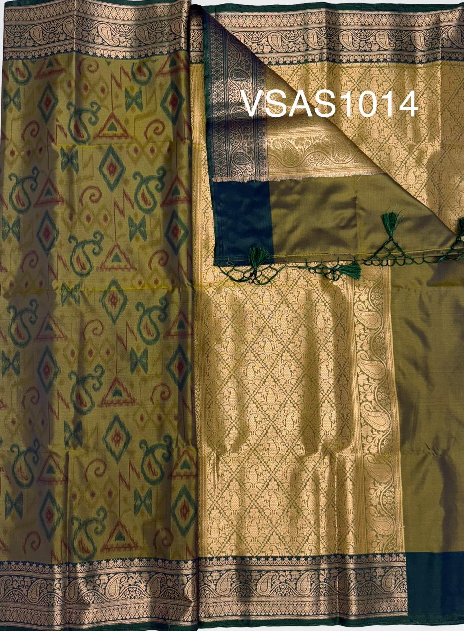 VSAS1014 - cow dung green color body ,pallu , blouse.