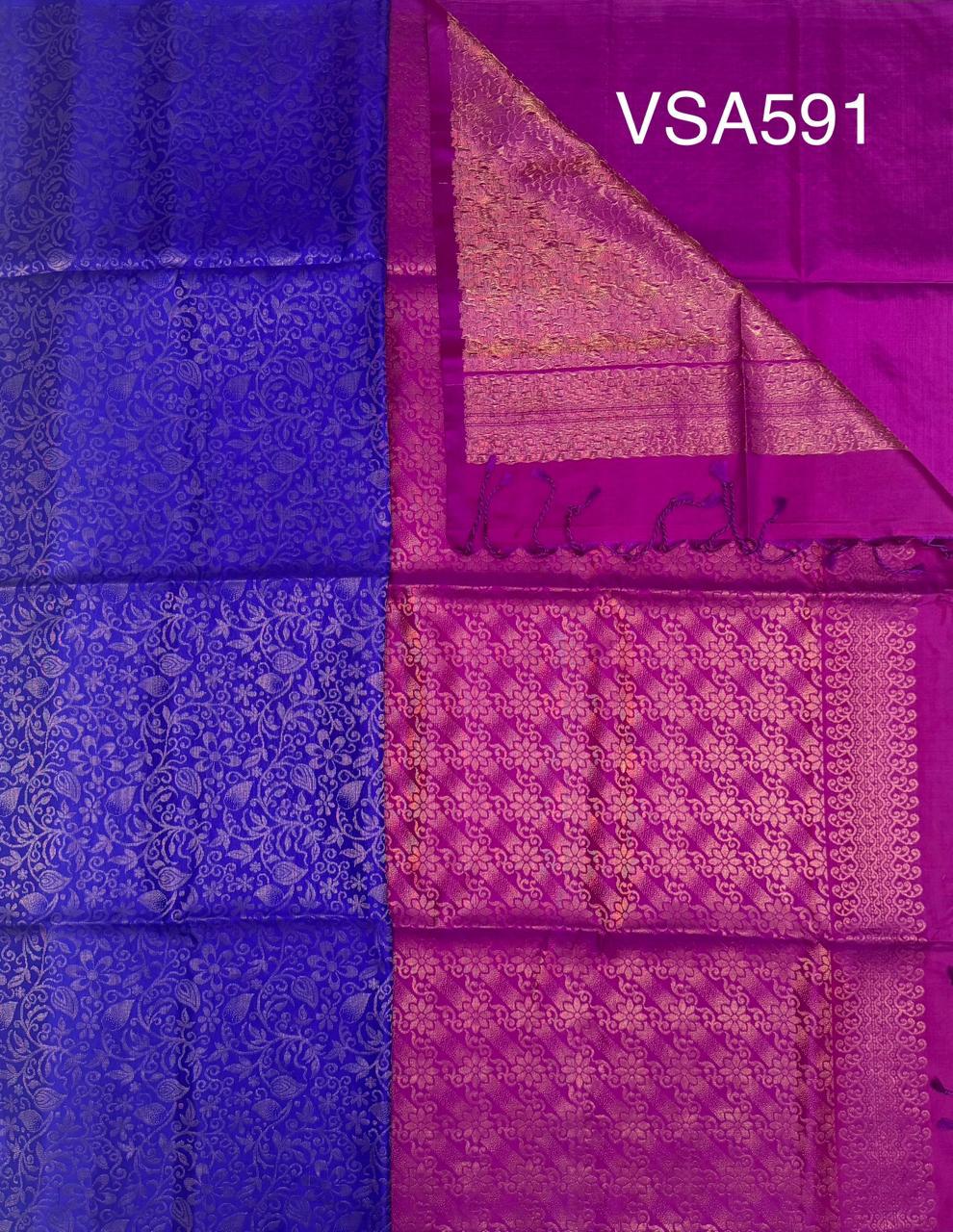 VSA591 - ink blue color body & purple color pallu , blouse pure silk saree